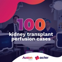 Associate Professor John Whitlam, Director of ACTER with Bulang He, Director of Renal Surgery and Transplant, celebrating 100 kidney transplant perfusion cases at Austin Health